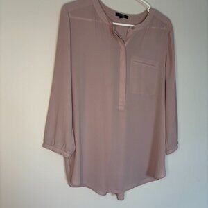 NYDJ Collarless Round Neck Blouse Long Sleeve Womens M Dusty Pink Pocket Pleats